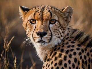 Close-Up Portrait of a Cheetah in Natural Habitat with Fierce Expression and Vibrant Colors