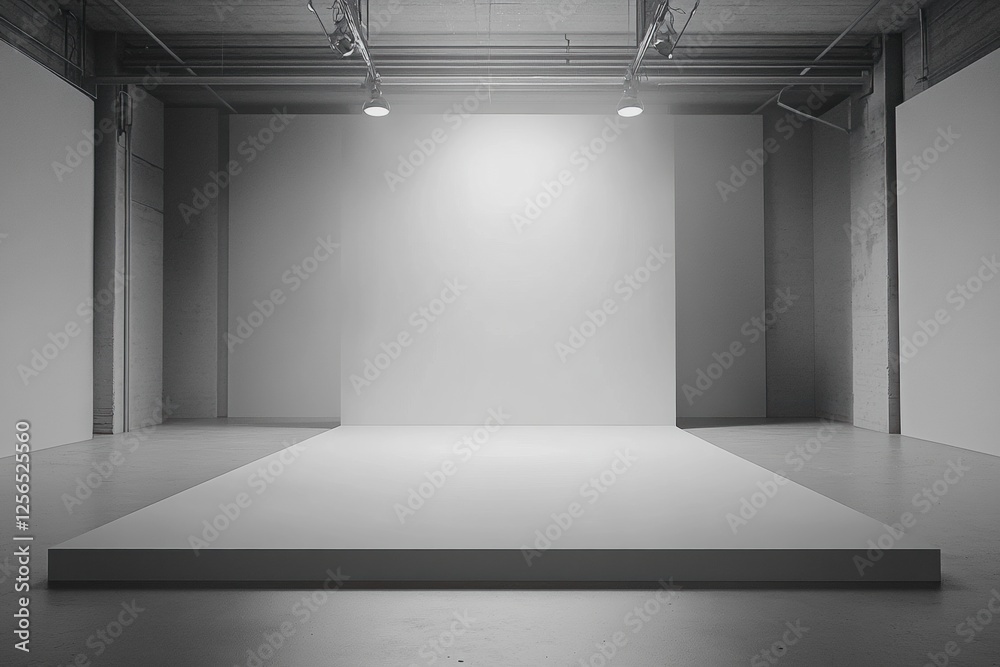 Poster Monochromatic runway featuring clean lines and soft lighting in a minimalist design space for creative presentations. Generative AI