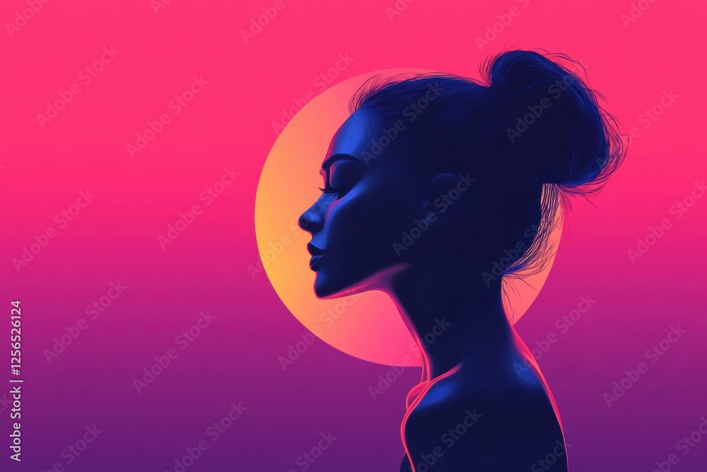 Poster silhouette of a model against a vibrant sunset background with glowing light showcasing minimalist s