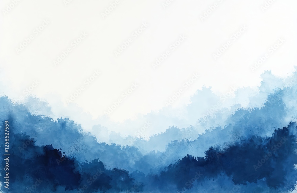 Poster blue watercolor abstract painting with brush strokes on paper background. dark gradient creates tran