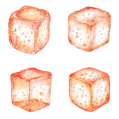 Blue ice cube watercolor hand drawn collection