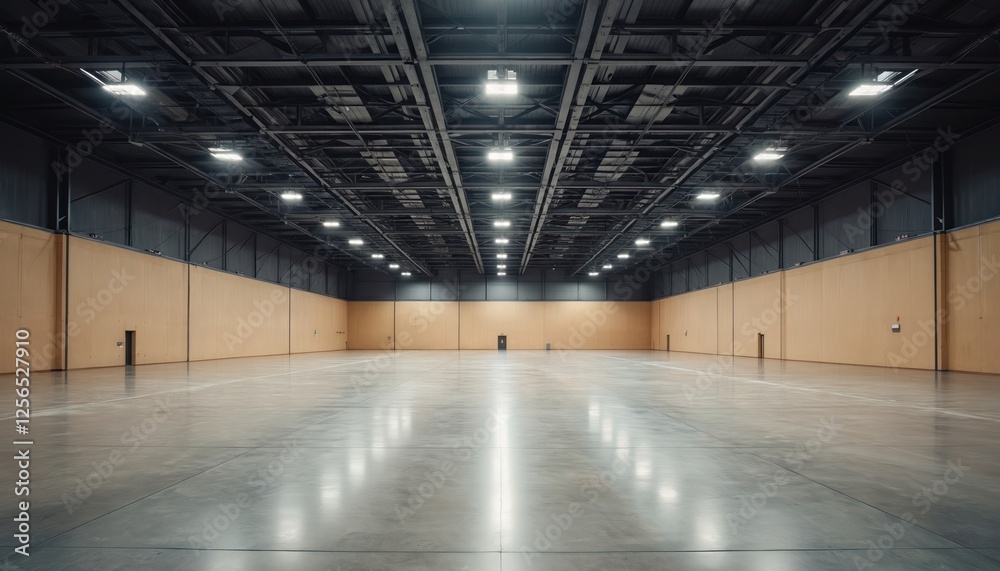 Aufkleber vast empty convention hall with shiny concrete floor, beige walls. modern architecture of exhibition
