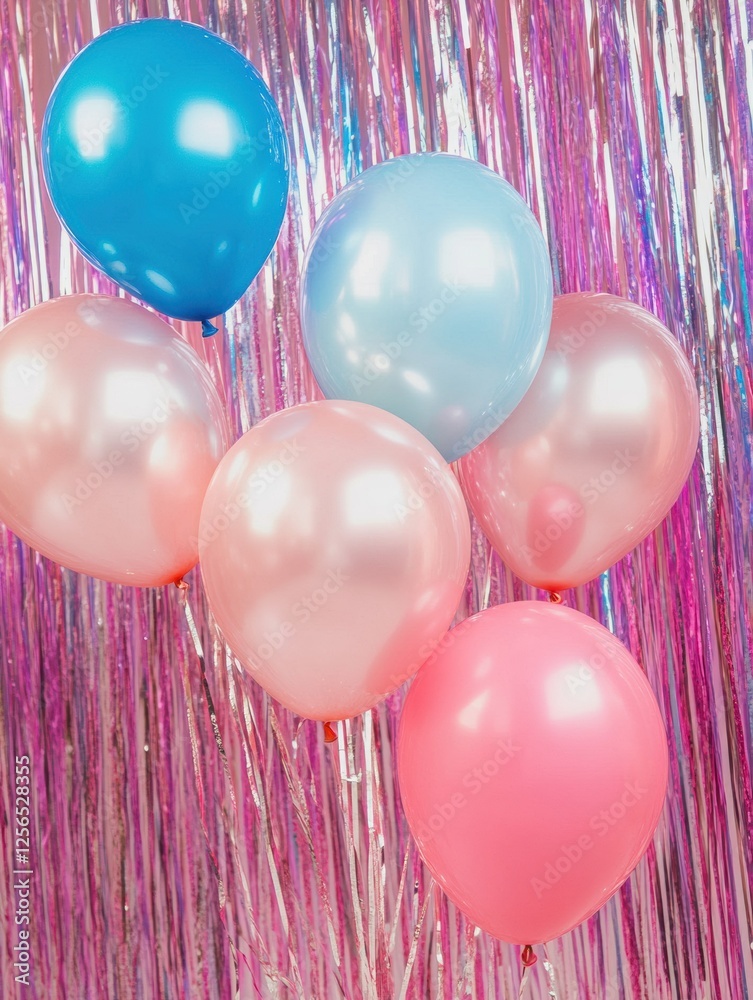 Poster colorful balloons against a shimmering party backdrop create a festive atmosphere for any celebratio