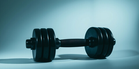Black adjustable dumbbell with dramatic lighting on a gradient background