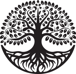 Yggdrasil tree, tree with roots, vector isolated on white background, vector illustration.