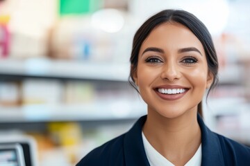 Smiling hispanic female adult in retail store environment