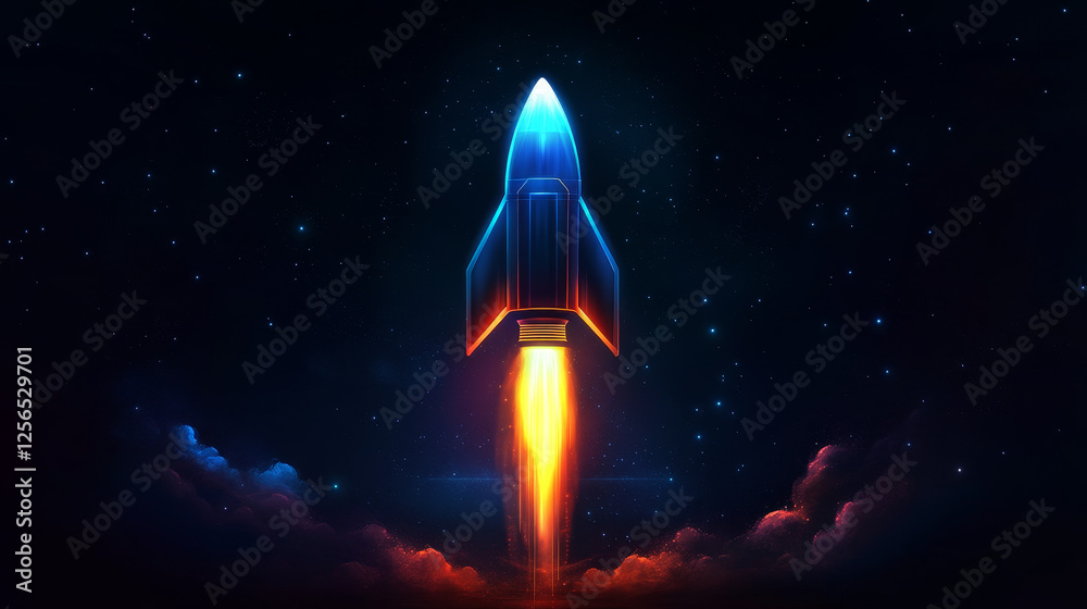 Poster spaceship icon with space rocket start launch for business and technology, vector emblem. spaceship 