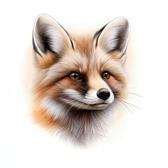 Obraz premium Realistic Portrait of a Fox with Detailed Fur and Expressive Eyes on a White Background