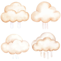 Bright blue cloud watercolor hand drawn set collection