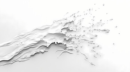 The moment of impact as water splashes, with droplets scattered in different directions on a pure white surface, frozen in time. Frozen Time. Illustration