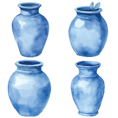 Clay jar watercolor hand drawn set collection