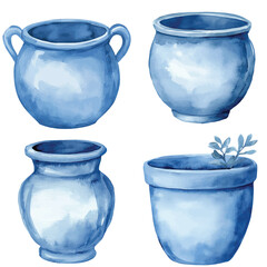 Clay pot watercolor hand drawn set collection