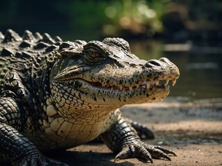 Obraz premium Fierce Crocodile Close-Up in Freshwater Habitat Wildlife Photography