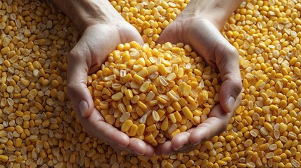 Hands Holding Yellow Corn Kernels in Abundance