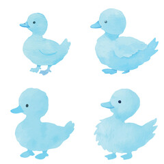 Duckling watercolor hand drawn set collection