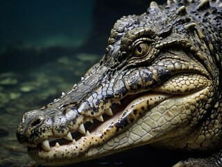 Obraz premium Fierce Crocodile Close-Up Portrait in Freshwater Habitat Natural Environment