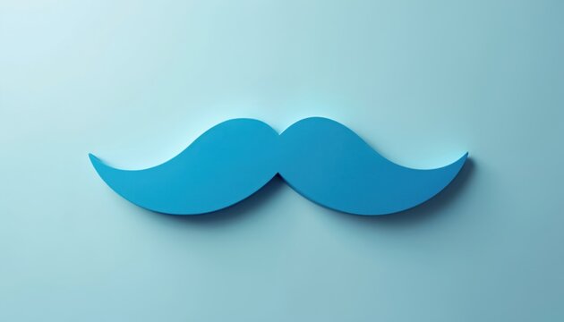 Minimalist illustration of blue mustache shape on light blue background. Simple clean design concept for modern barbershop branding male-oriented product promotion. Symbol of men health awareness. - Powered by Adobe