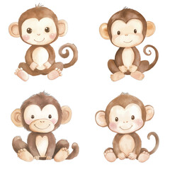monkey watercolor illustration concept for kids