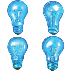 Yellow light bulb watercolor hand drawn set collection