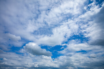 Fototapeta premium An Expansive Blue Sky Adorned with Fluffy White Clouds Creating a Beautiful Scene