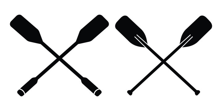 Crossed blue oars icon. Flat illustration of metal crossed oars icon vector art design 