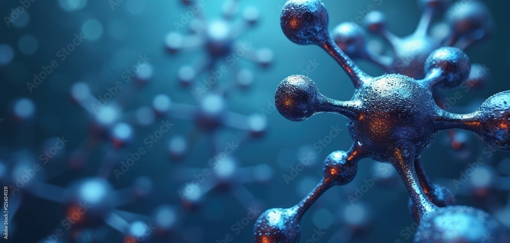 Poster Futuristic molecular structure illustration with chaotic patterns, great for science background. Biological, deoxyribonucleic acid, tech themes. Elegant scientific research innovation in cellular