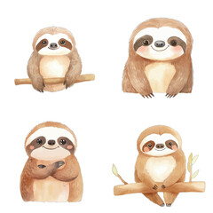 sloth watercolor illustration concept for kids