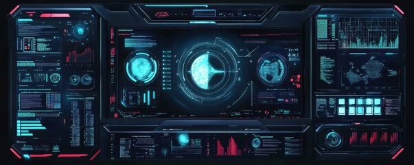 Fototapeta premium Futuristic digital interface with data and holographic displays