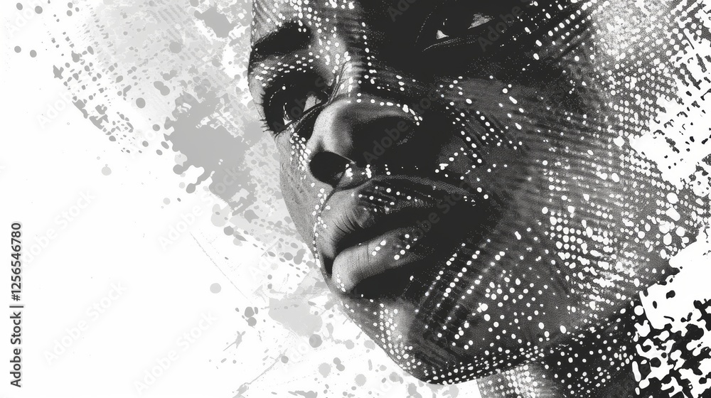 Aufkleber a dynamic ai-generated portrait blending abstract textures and facial features, showcasing a futuris