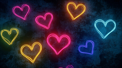 Neon Hearts Background with Vibrant Colors Concept of Valentine's Day Love Romance and Passion Illustration