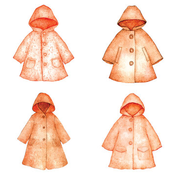 Blue raincoat watercolor set hand drawn