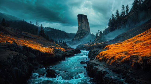 Majestic Monolith in a Dramatic River Canyon