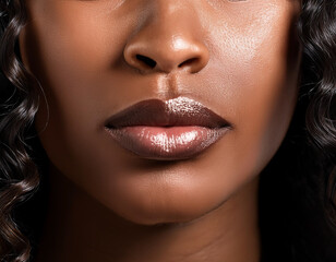 Fototapeta premium Dark lips pursed in deep concentration, reflecting determination and focus.