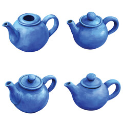 Brown teapot watercolor set hand drawn