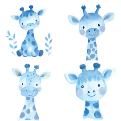 Giraffe watercolor set hand drawn