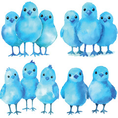 Chicks watercolor set hand drawn