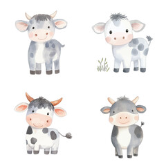 cow watercolor illustration concept for kids