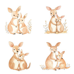 kangaroo mother and baby watercolor illustration concept for kids