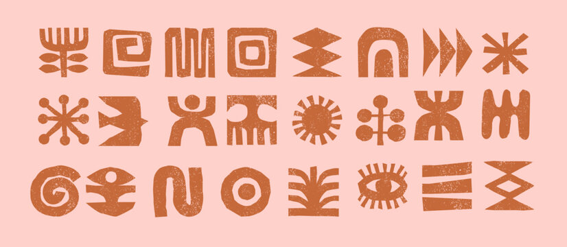 Hand drawn African, Mexican, Aztecs tribal elements collection