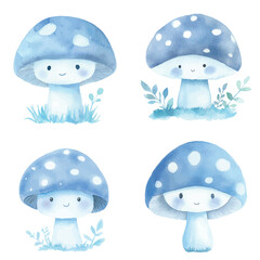 Mushroom watercolor hand drawn set
