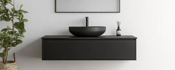 Charcoal black floating vanity with a matte texture, bold and contemporary