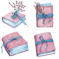 Purple notebook watercolor set hand drawn