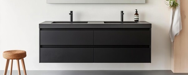 Charcoal black floating vanity with a matte texture, bold and contemporary