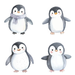 penguin watercolor illustration concept for kids