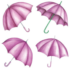 Purple umbrella watercolor set hand drawn