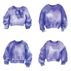 Red sweater watercolor hand drawn set collection