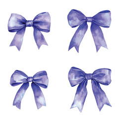 Red bow watercolor hand drawn set collection