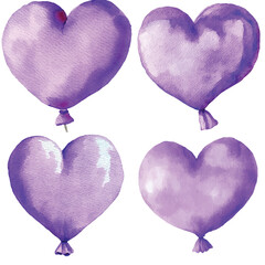 Pink heart shaped balloon watercolor hand drawn set collection © Noy