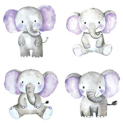 smiling baby elephant watercolor hand drawn illustration concept