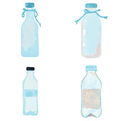 Water bottle watercolor hand drawn set collection